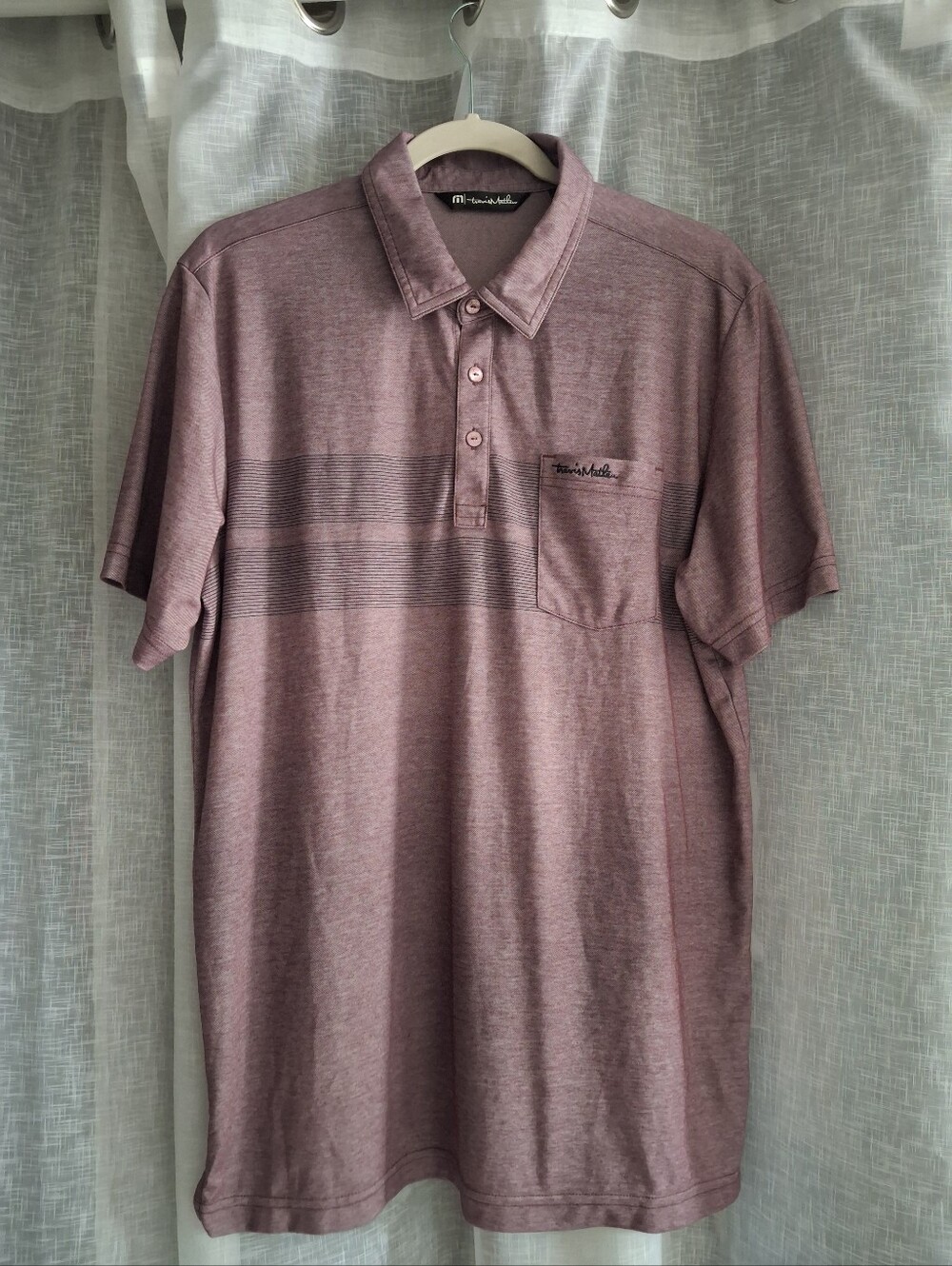 Travis Mathew Mens L Athletic Golf Polo Shirt Solid Light Red Pink With Stripe